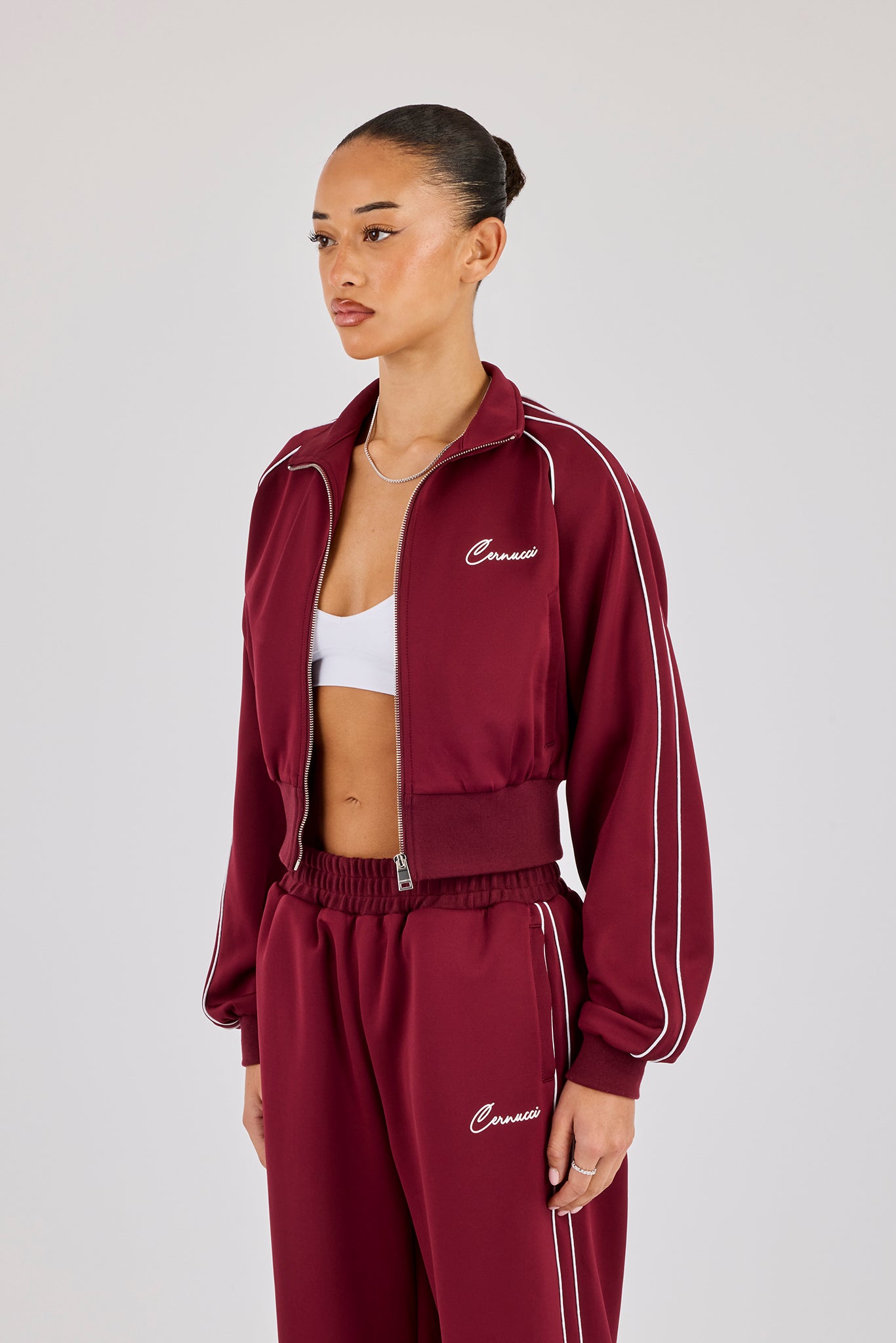 Poly Piping Track Jacket - Burgundy