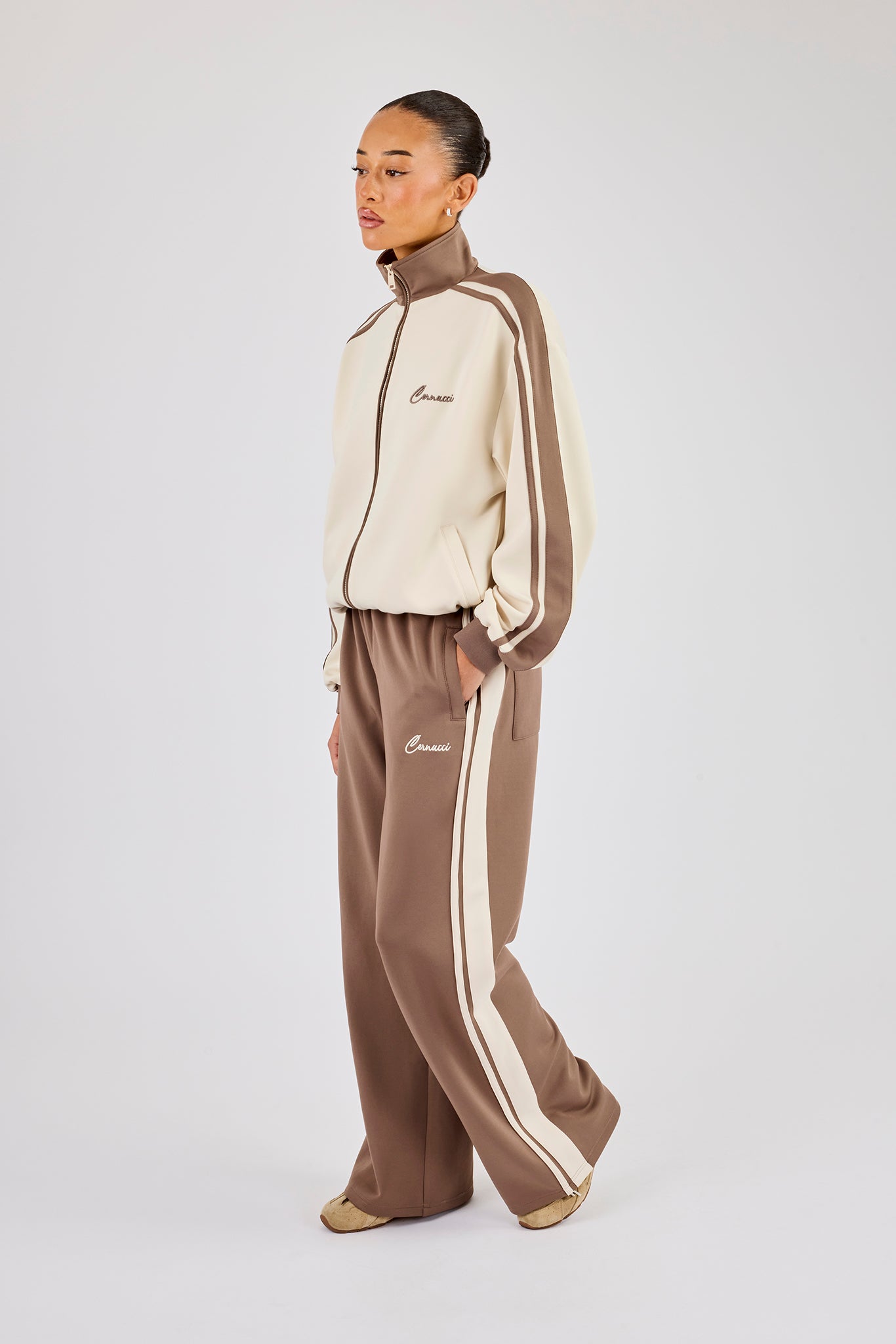 Contrast Detail Track Pant - Taupe