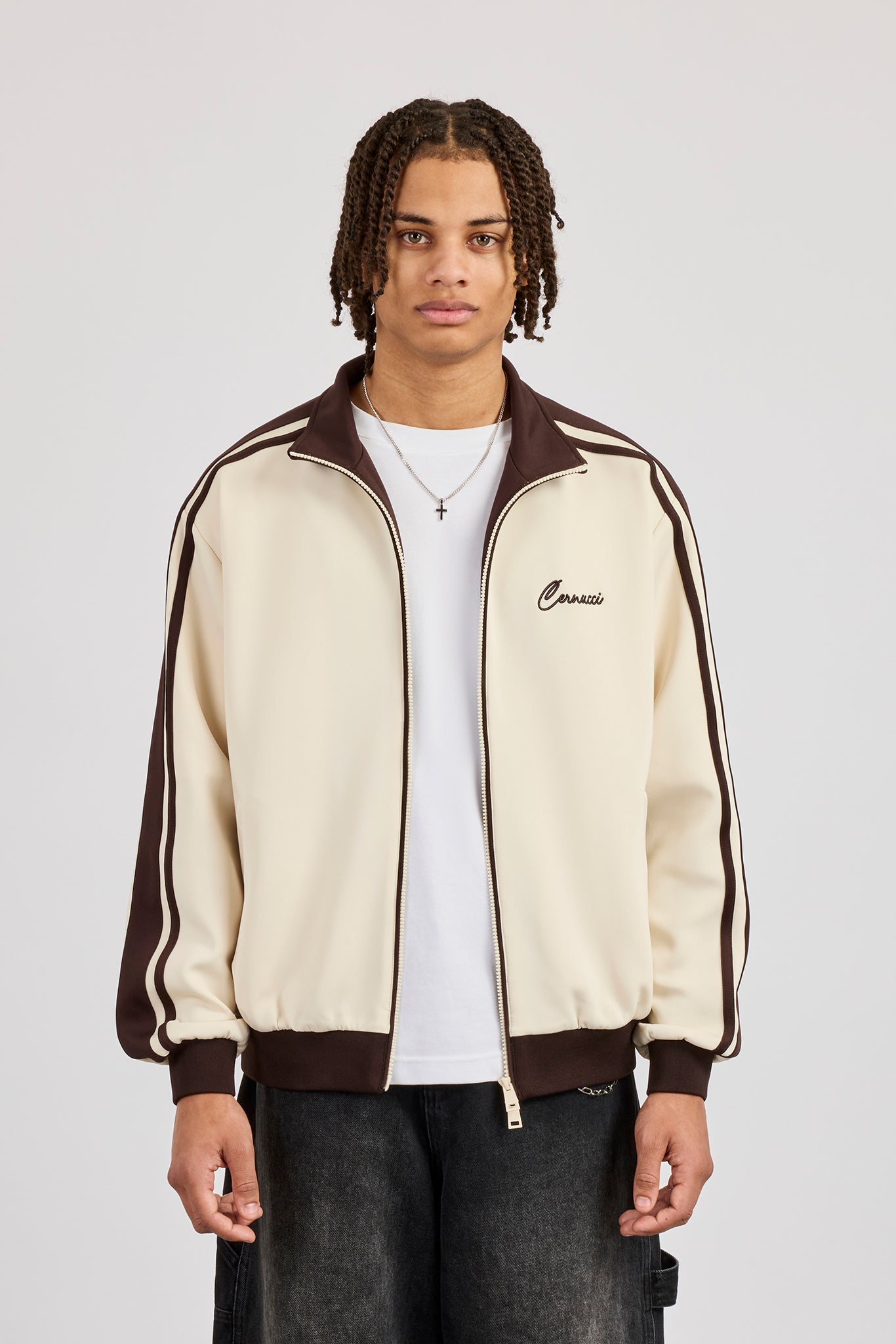 Herren-Trainingsjacke mit Kontrastdetails – Cremeweiß