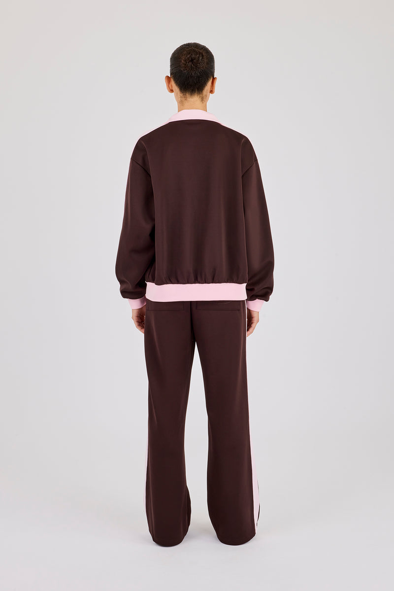 Pink Contrast Rib Panel Tracksuit - Chocolate | Womens Sets | Shop ...
