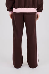Pink Rib Contrast Track Pant - Chocolate