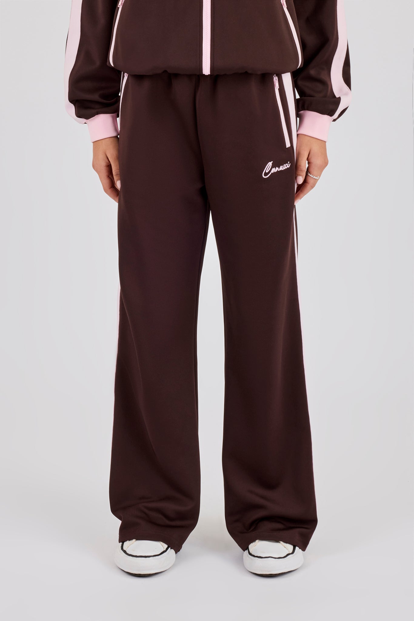 Pink Rib Contrast Track Pant - Chocolate