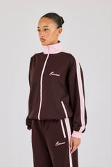 Pinkfarbene, kontrastierende Rippen-Trainingsjacke – Schokolade