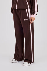 Pink Rib Contrast Track Pant - Chocolate