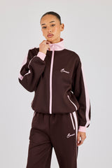Pinkfarbene, kontrastierende Rippen-Trainingsjacke – Schokolade