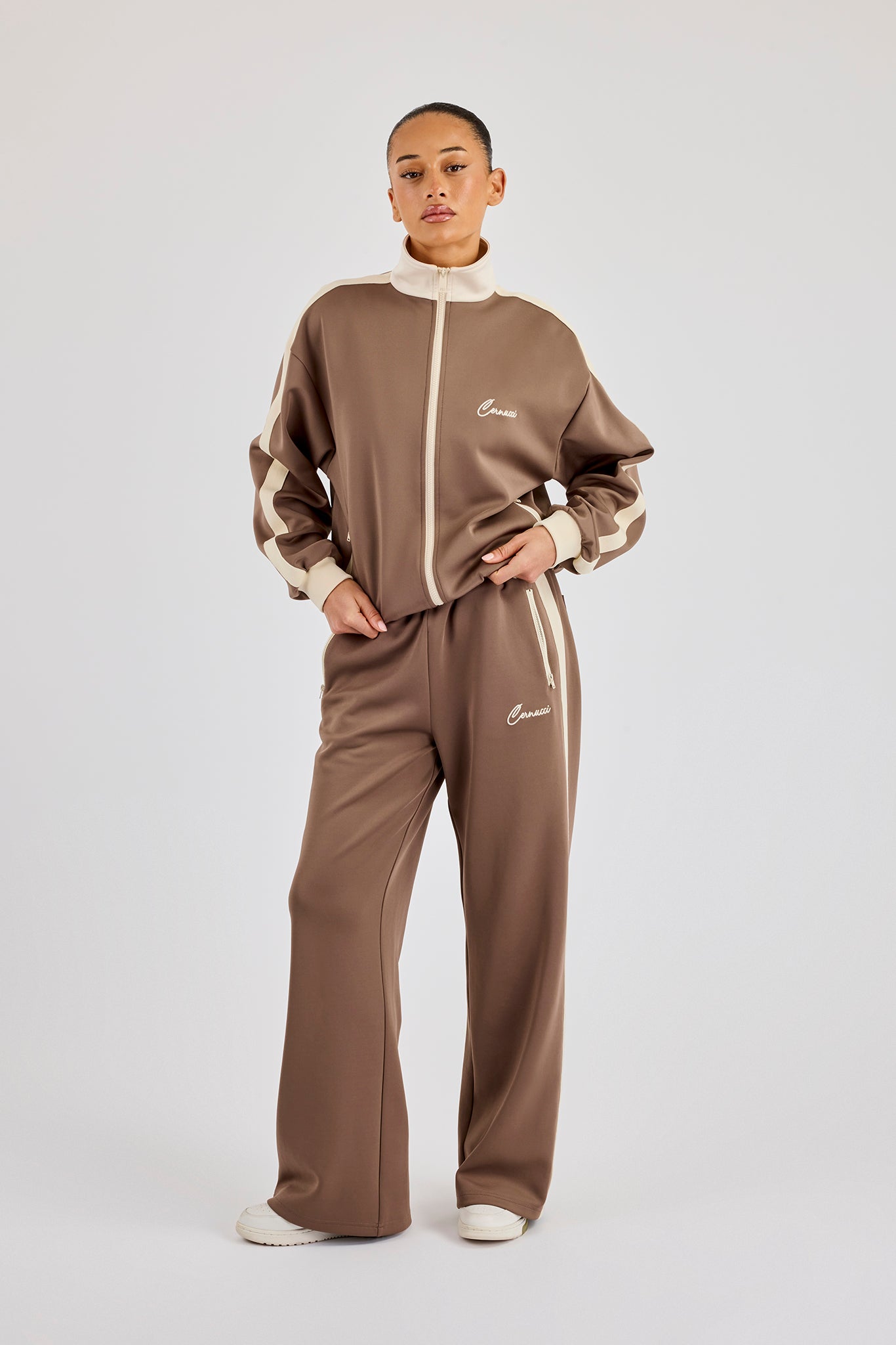 Off White Rib Contrast Track Pant - Taupe