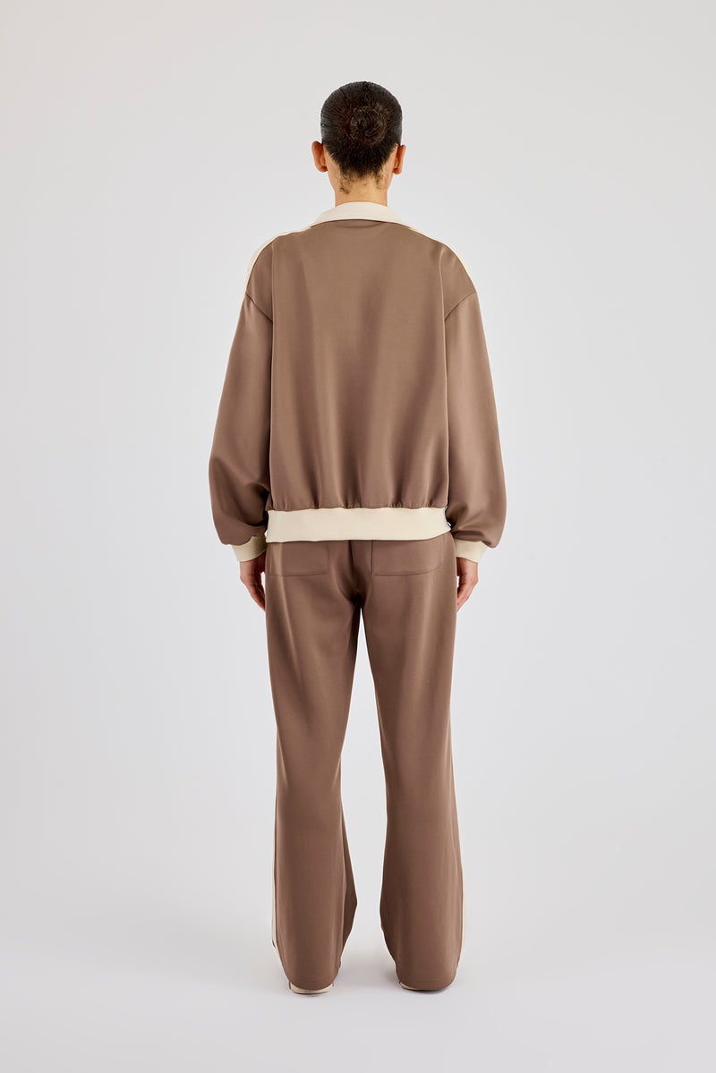 Off White Rib Contrast Panel Track Top & Pant - Taupe | Womens Sets ...
