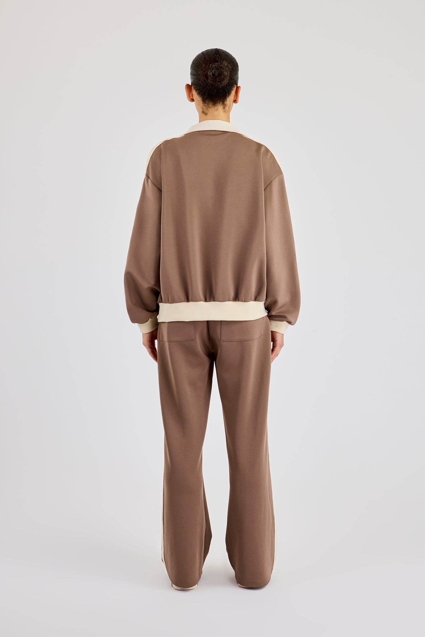 Off White Rib Contrast Panel Track Top & Pant - Taupe