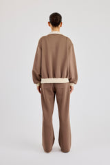 Off White Rib Contrast Panel Track Top & Pant - Taupe
