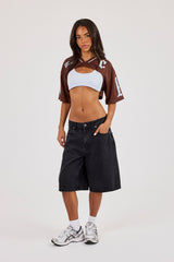 Mesh Cut Out Crop Top - Baby Blue