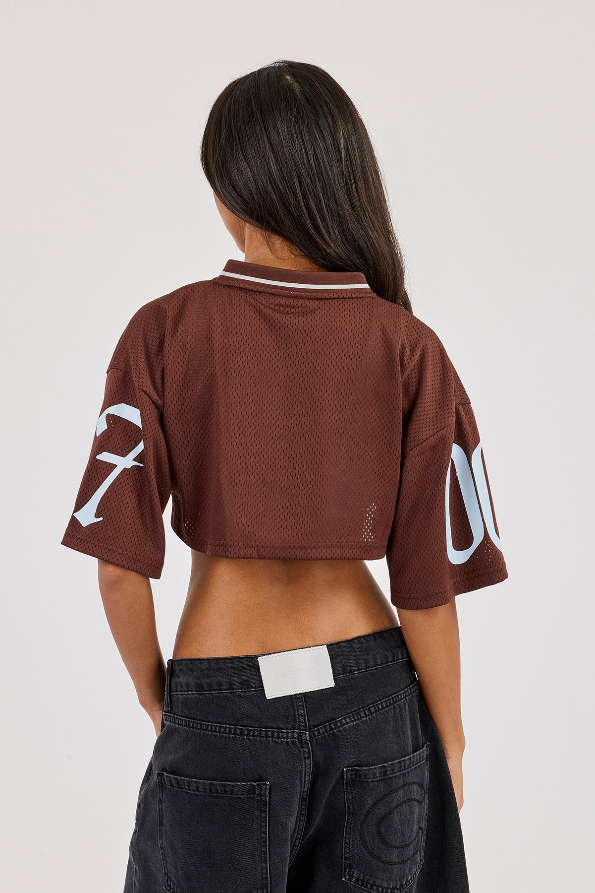 Mesh Cut Out Crop Top - Baby Blue