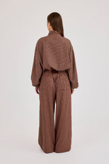 Check Twill Funnel Neck Jacket & Wide Leg Trouser - Burgundy