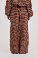 Check Twill Wide Leg Trouser - Burgundy