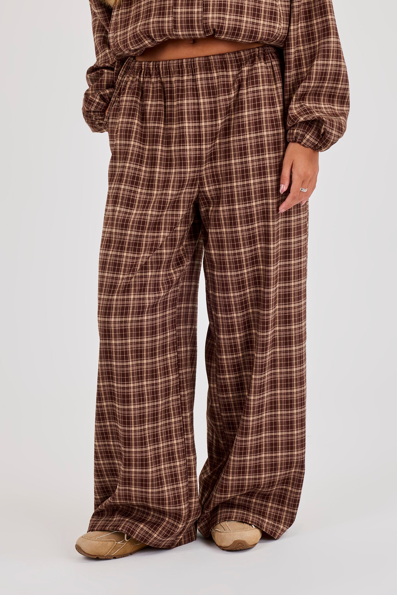Check Wide Leg Trouser - Chocolate