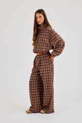 Check Wide Leg Trouser - Chocolate