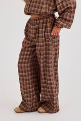 Check Wide Leg Trouser - Chocolate