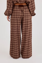 Check Wide Leg Trouser - Chocolate