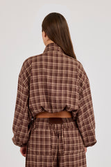 Check Twill Funnel Neck Jacket - Chocolate