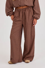 Check Twill Wide Leg Trouser - Burgundy