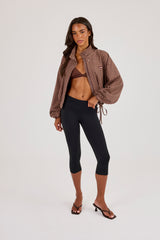 Check Twill Funnel Neck Jacket - Burgundy