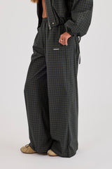 Check Wide Leg Trouser - Dark Green
