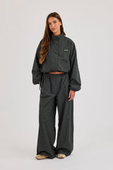 Check Wide Leg Trouser - Dark Green