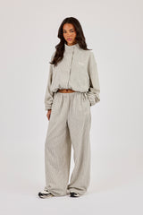 Check Twill Funnel Neck Jacket & Wide Leg Trouser – Off White