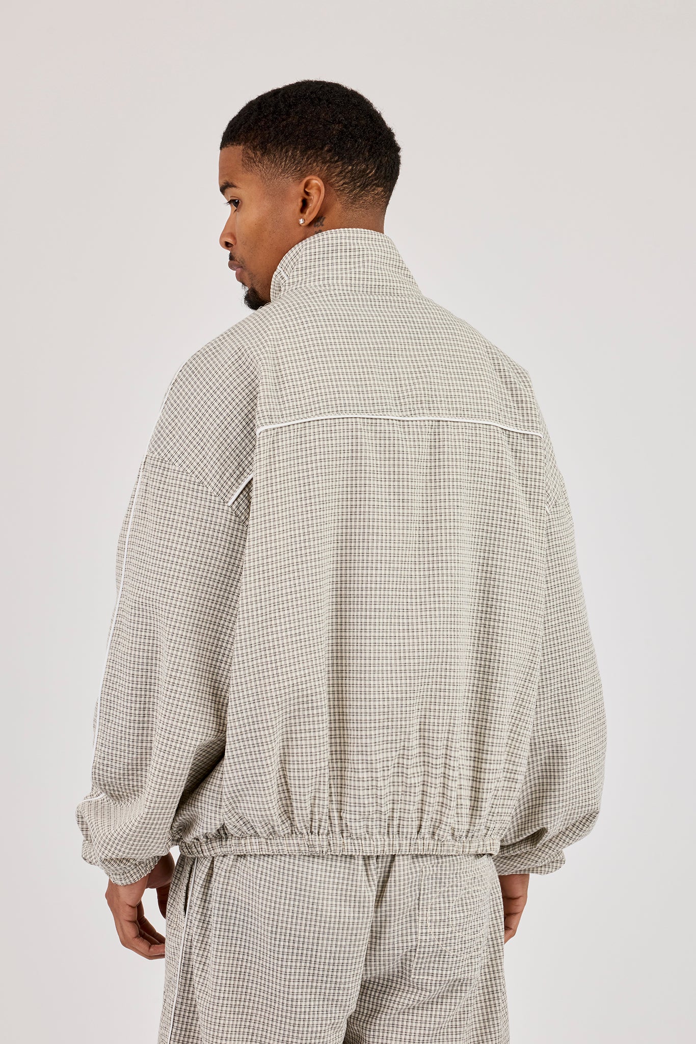 Check Funnel Neck Track Jacket With Piping - Off White