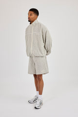 Check Funnel Neck Track Jacket & Short With Piping - Off White