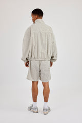 Check Funnel Neck Track Jacket & Short With Piping - Off White