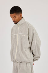 Check Funnel Neck Track Jacket With Piping - Off White