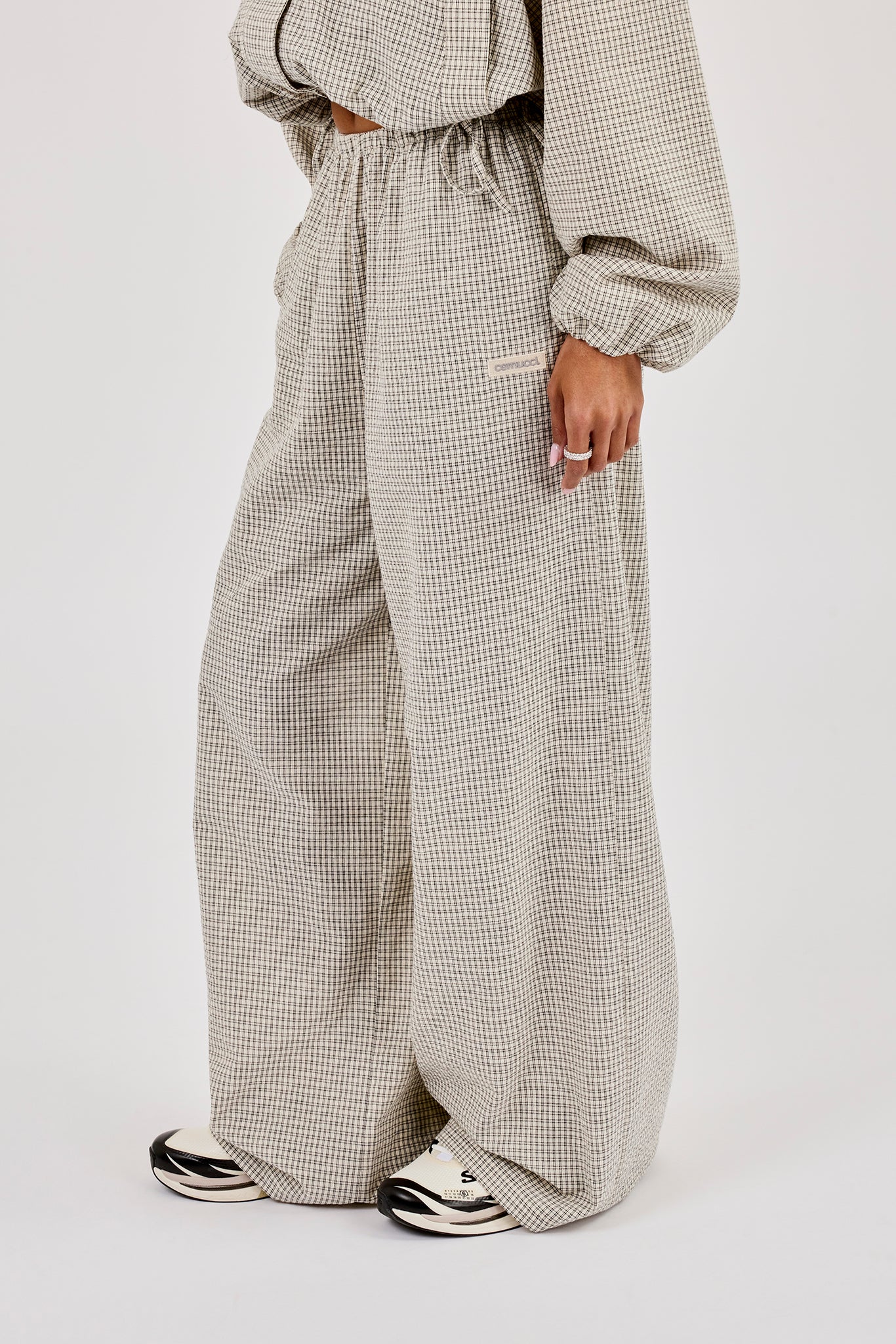 Check Twill Wide Leg Trouser - Off White