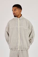 Check Funnel Neck Track Jacket With Piping - Off White