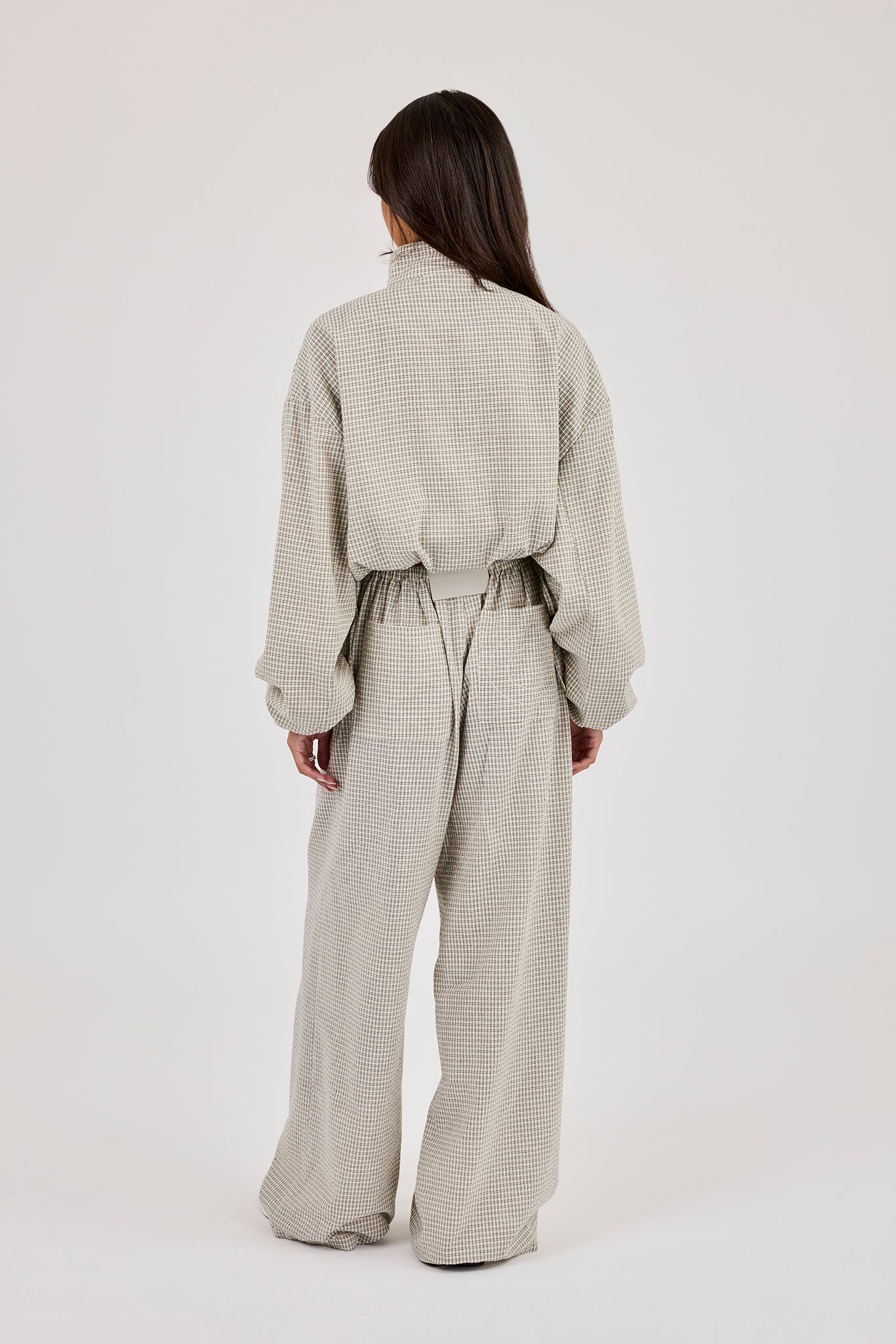 Check Twill Funnel Neck Jacket & Wide Leg Trouser – Off White