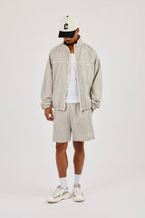 Check Funnel Neck Track Jacket & Short With Piping - Off White