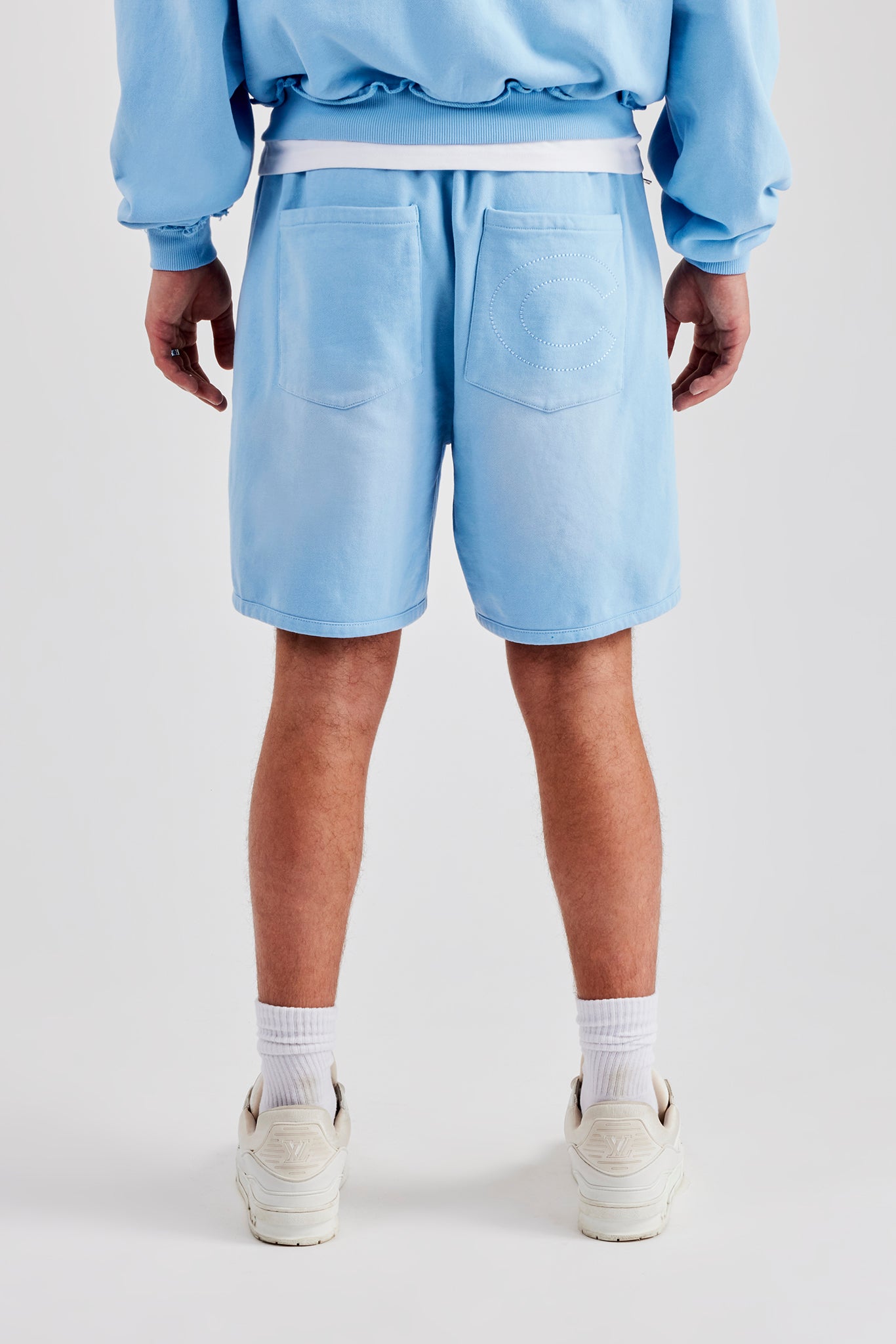 Verwaschene Jersey-Shorts mit entspannter Passform – Hellblau