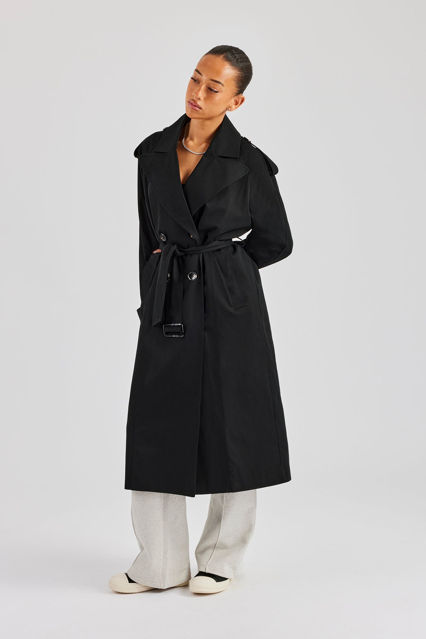 Twill Trench Coat - Black | Womens Outerwear | Shop Jackets at