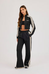 Fitted Taping Track Top & Wide Leg Track Pant - Black