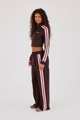 Fitted Pink Taping Track Top & Wide Leg Jogger - Chocolate