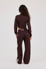 Fitted Pink Taping Track Top & Wide Leg Jogger - Chocolate