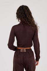 Fitted Pink Taping Track Top - Chocolate