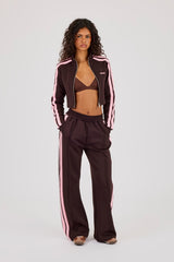 Fitted Pink Taping Track Top & Wide Leg Jogger - Chocolate