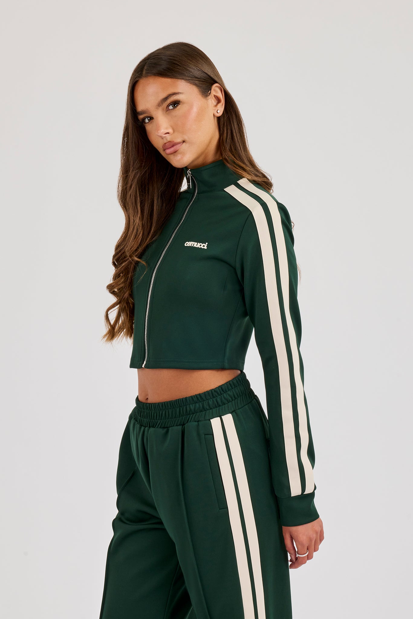 Fitted Taping Track Top - Forest Green