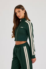 Fitted Taping Track Top - Forest Green