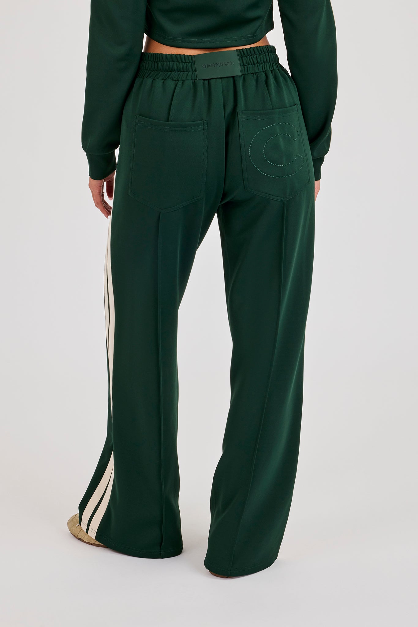 Wide Leg Taping Track Pant - Forest Green