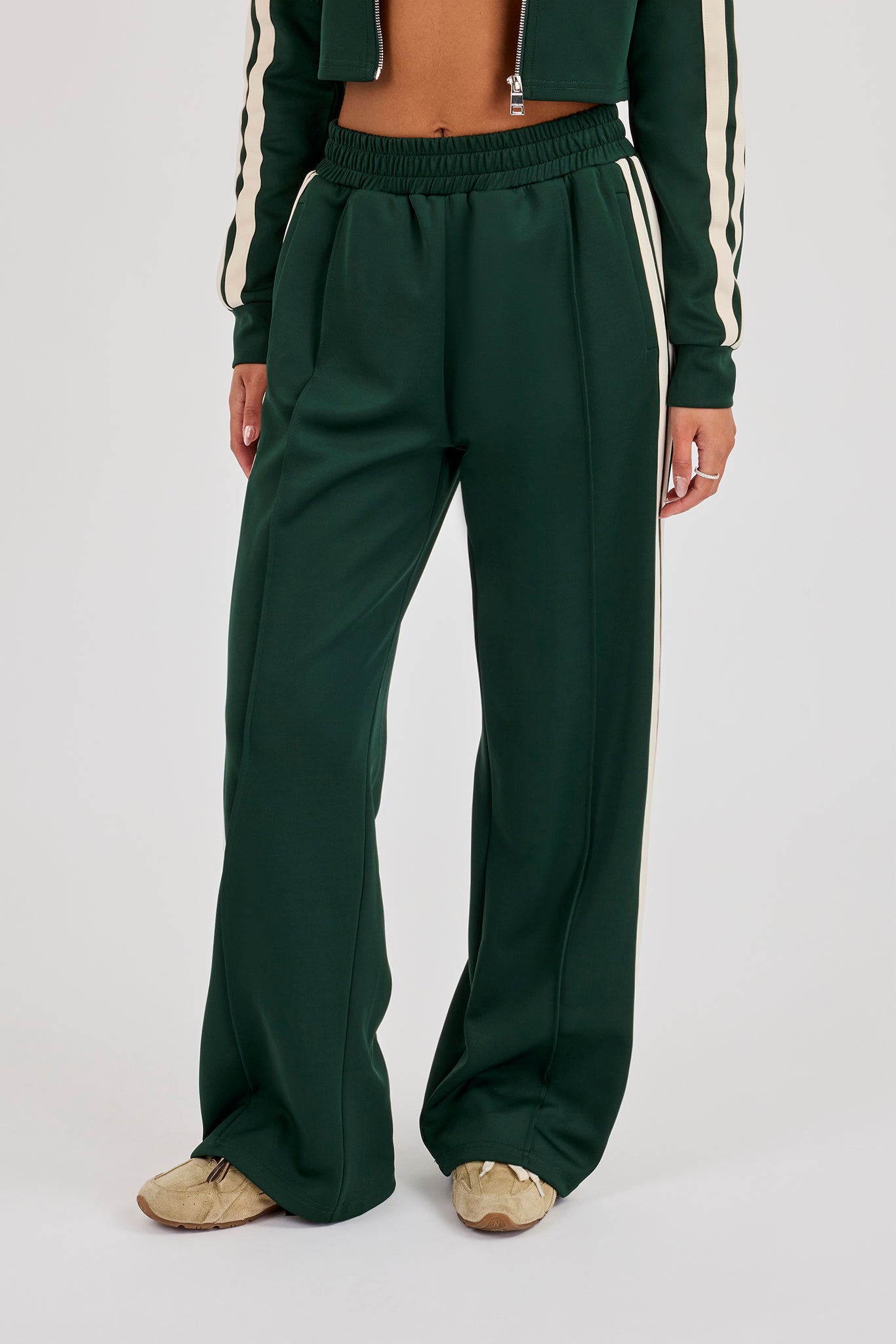 Wide Leg Taping Track Pant - Forest Green