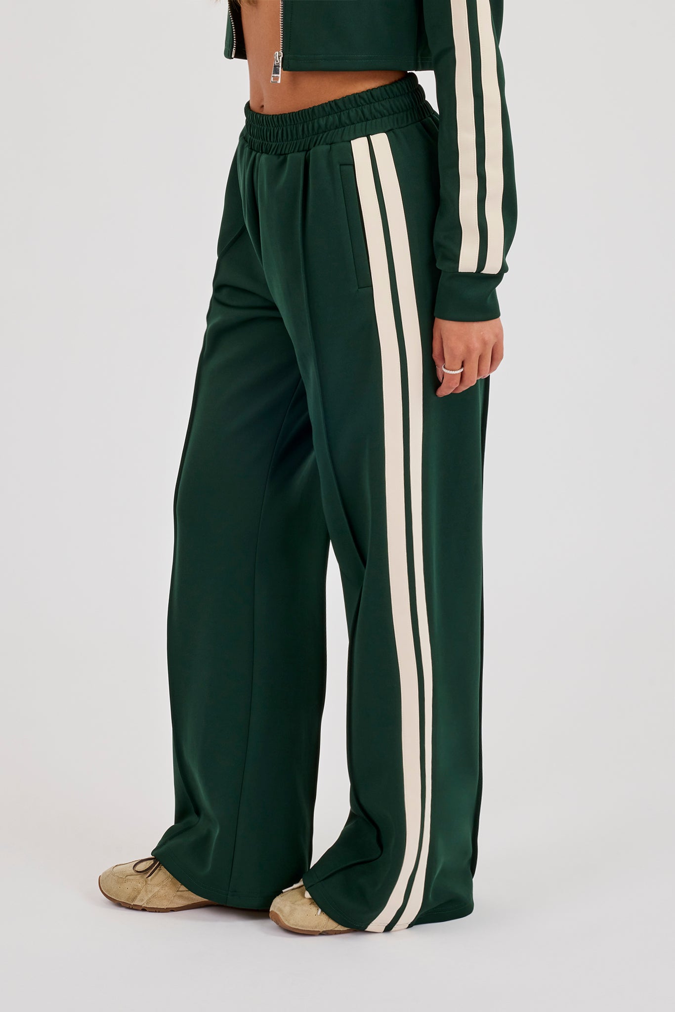 Wide Leg Taping Track Pant - Forest Green