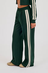 Wide Leg Taping Track Pant - Forest Green