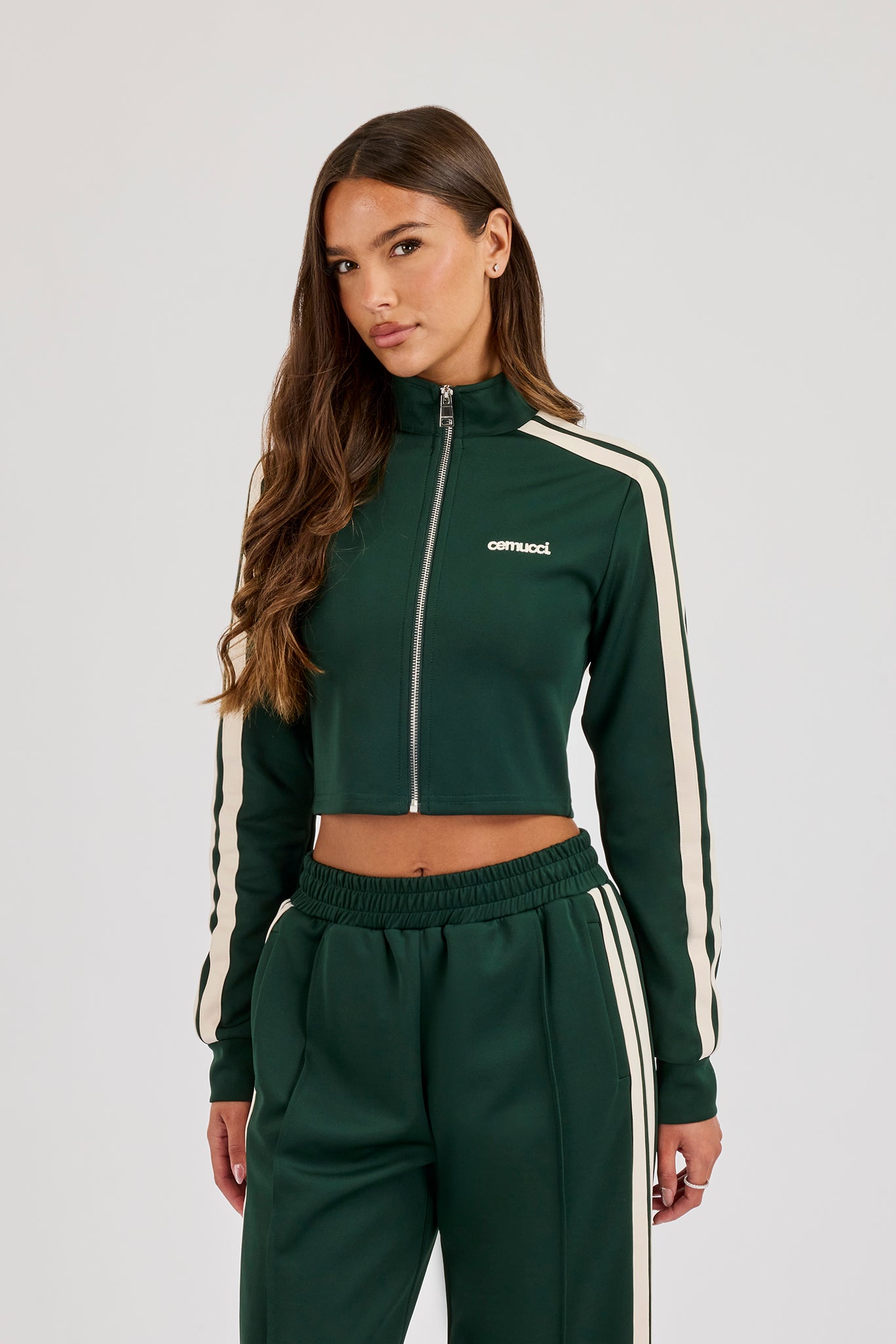 Fitted Taping Track Top - Forest Green
