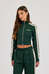 Fitted Taping Track Top - Forest Green